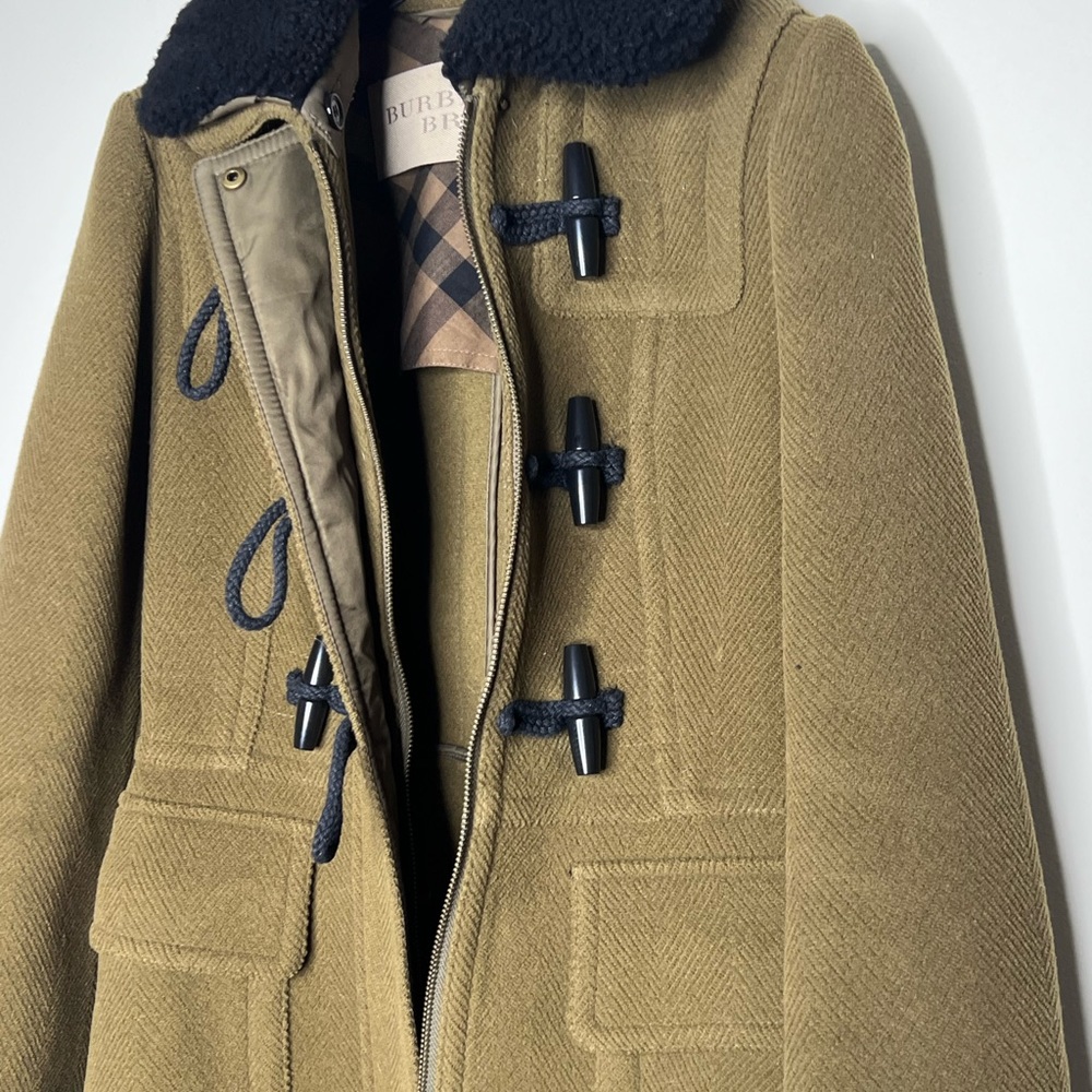 BURBERRY Olive Brown BLACKWELL Short Wool DUFFLE COAT NOVA CHECK INSIDE 6